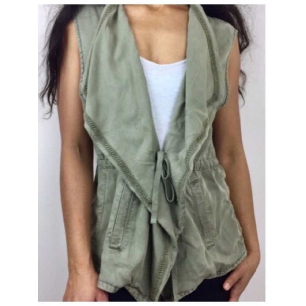 MAX JEANS Womens Military Olive Green 100% Tencel Draped Utility Vest Size L